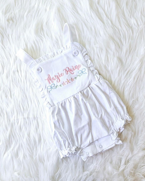 Embroidered Girls Sunsuit, Monogrammed Baby Summer Outfit