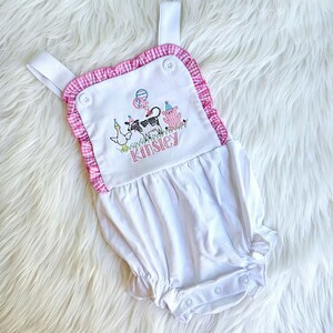 Embroidered Girls Sunsuit, Barnyard Animal Birthday Outfit