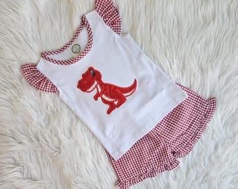 Girls Dinosaur Gingham Outfit