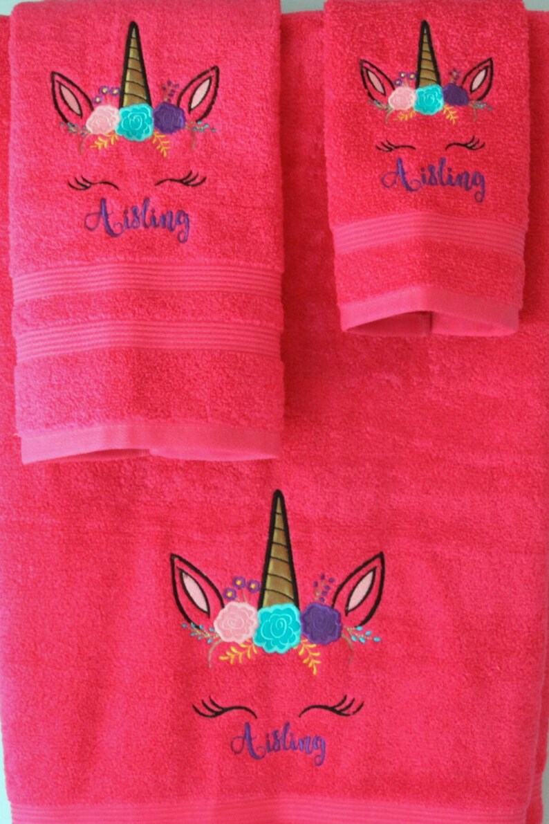 Unicorn towel set Embroidered bath towel Little girls Etsy
