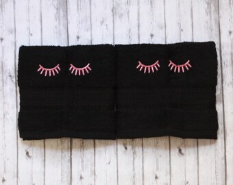 makeup washcloth, black makeup towel, embroidered bath wash cloth, monogrammed bath wash cloth, eyelash washcloth