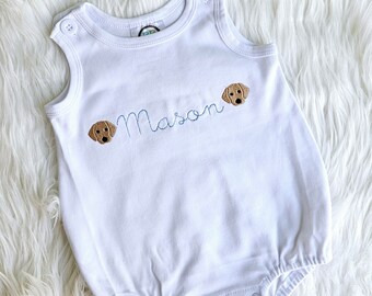 Embroidered Puppy Bubble Romper, Monogrammed Puppy