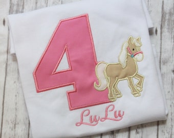 Embroidered Horse Birthday Shirt, Girls Birthday T-shirt, Little Girls Birthday Outfit, Horse Shirt, Personalized birthday shirt
