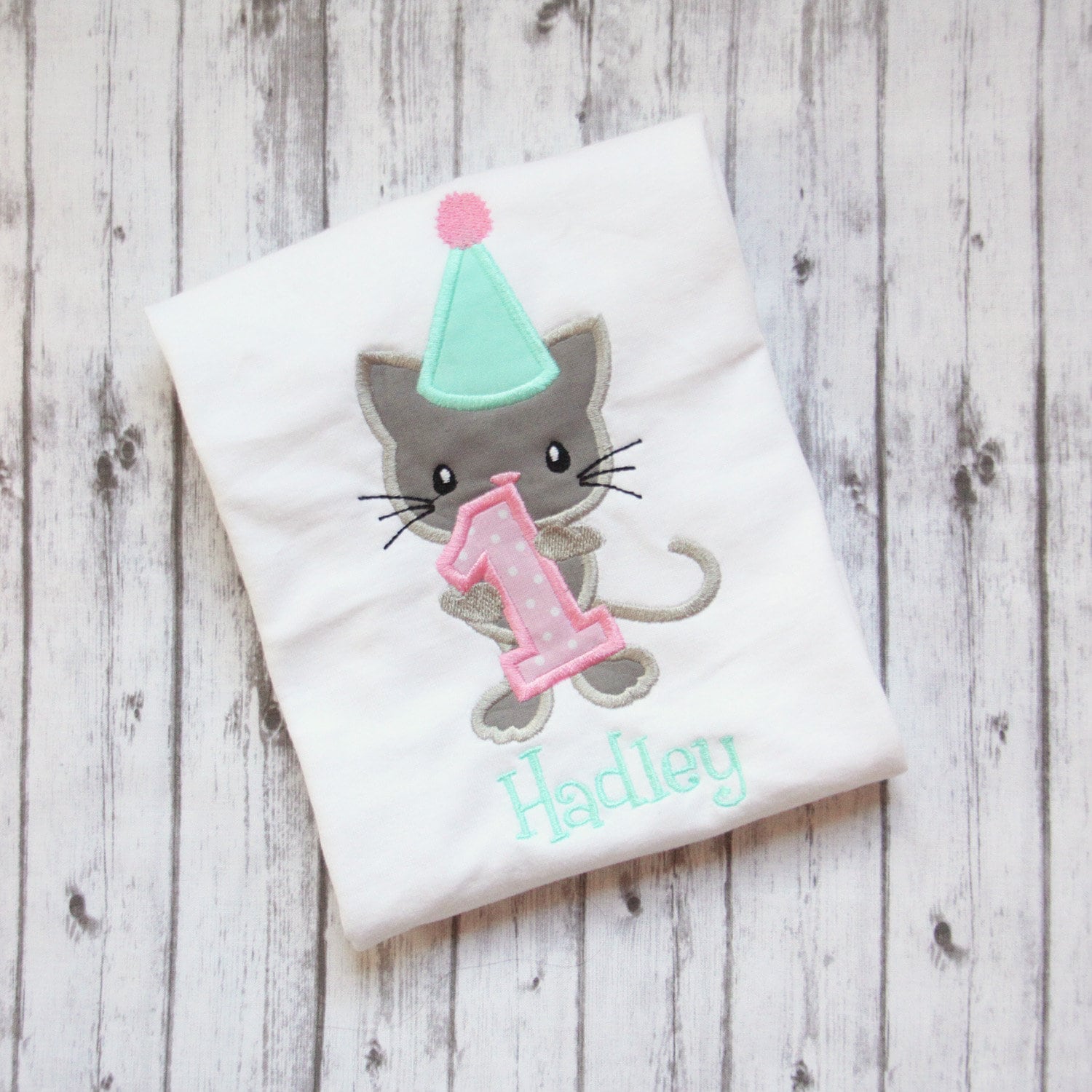 Embroidered Kitten Birthday Shirt Girls Cat Birthday Tshirt Etsy