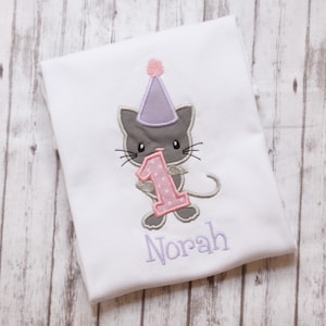 Embroidered Kitten Birthday Shirt, Girls Cat Birthday T-shirt, Little Girls Birthday Outfit, Kitten Shirt, Personalized birthday shirt