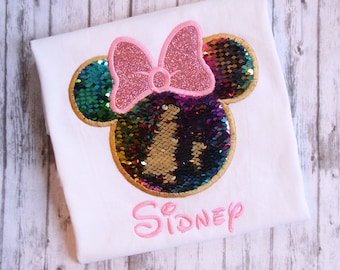 Mermaid Sequin Minnie Shirt, Rainbow Minnie Shirt, Rainbow Mermaid Sequin Minnie Shirt