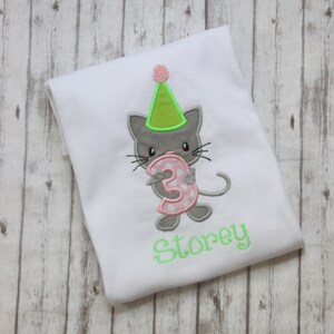 Embroidered Kitten Birthday Shirt, Girls Cat Birthday T-shirt, Little Girls Birthday Outfit, Kitten Shirt, Personalized birthday shirt