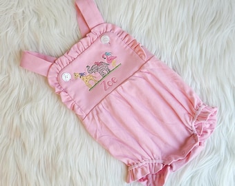 Embroidered Zoo Animal Sunsuit, Monogrammed Baby Summer Outfit