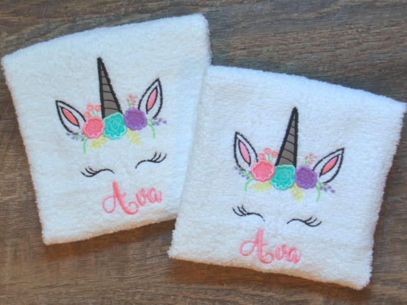 Unicorn Towel Set Embroidered Bath Towel Little Girls Etsy