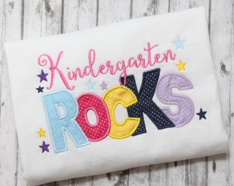 embroidered kindergarten shirt, back to school shirt, kindergarten rocks shirt, first day of school shirt