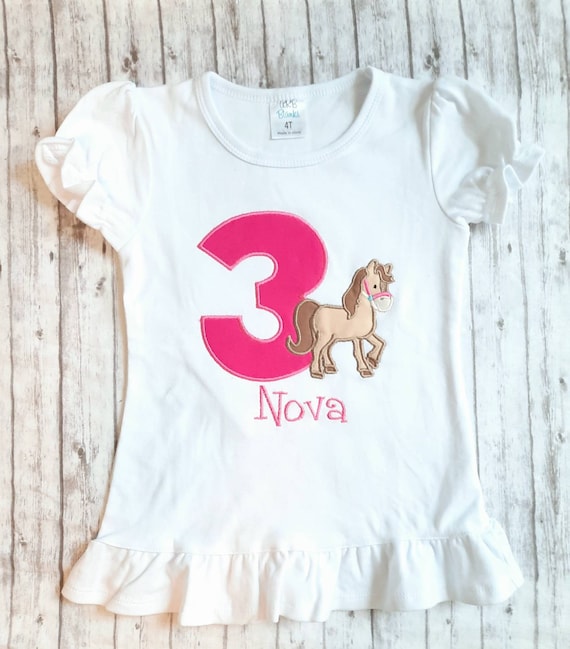 Embroidered Horse Birthday Shirt Girls Birthday Tshirt Etsy