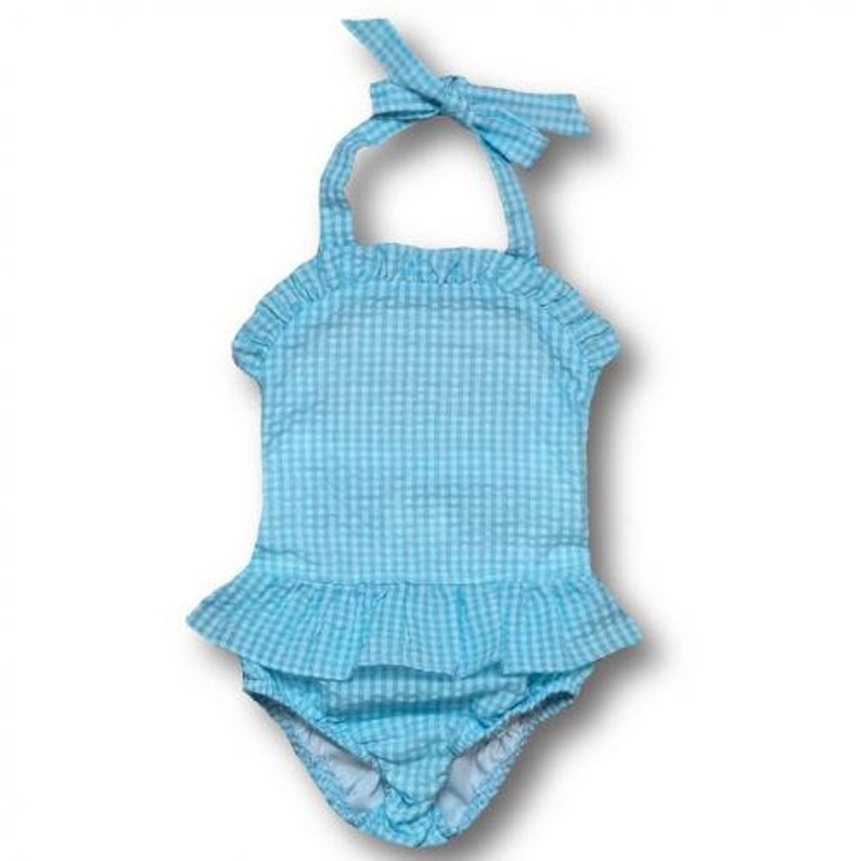 Gingham Check Toddler Swim Suit Ruffled Swimsuit Little Etsy