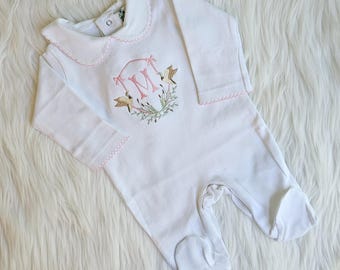Embroidered Duck Sleeper Monogrammed Baby Coming Home Outfit