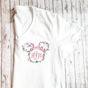 Embroidered Minnie Shirt, Women&#39;s Disney Shirt,  Monogrammed Minnie Shirt, Monogrammed Mickey Shirt
