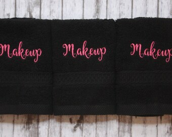 makeup washcloth, black makeup towel, embroidered bath wash cloth, monogrammed bath wash cloth, embroidred hand towel