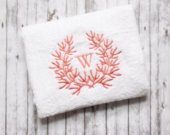 Embroidered bath hand towel, monogrammed hand towel, Beach Bath Decor, bathroom decor