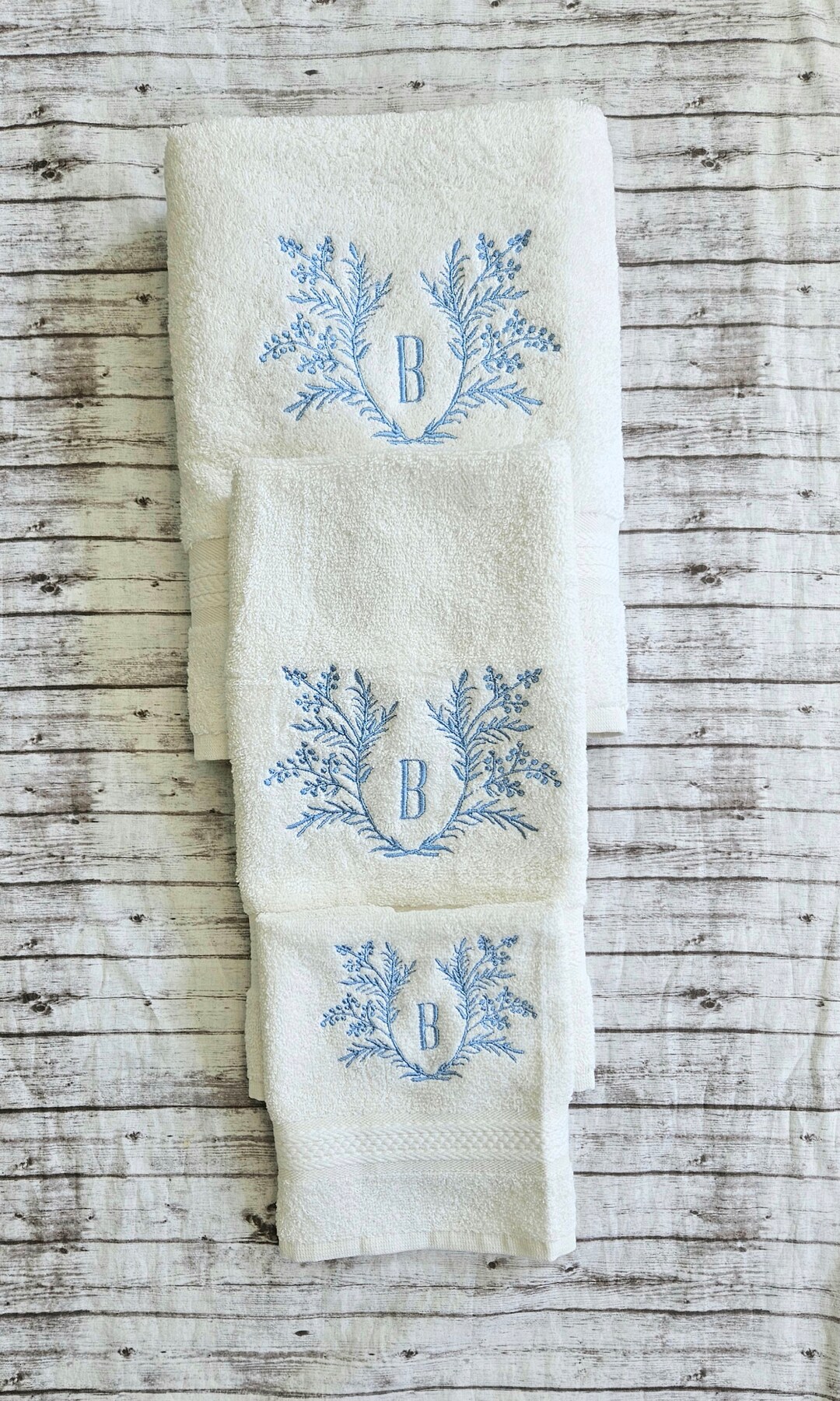 Embroidered Monogram Towel Set Floral Towel Etsy