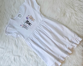 Embroidered Kitten Dress, Embroidered Cat Birthday Dress, Kitty Birthday Outfit