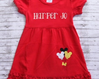 Embroidered Disney Birthday Dress, Monogrammed little girls dress, Disney Balloon dress, Disney Outfit
