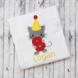 Embroidered Kitten Birthday Shirt, Girls Cat Birthday T-shirt, Little Girls Birthday Outfit, Kitten Shirt, Personalized birthday shirt