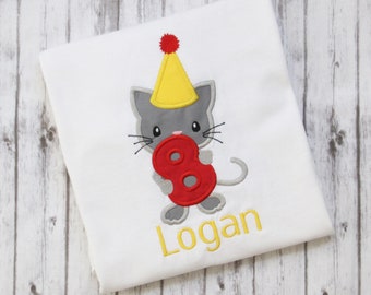 Embroidered Kitten Birthday Shirt, Girls Cat Birthday T-shirt, Little Girls Birthday Outfit, Kitten Shirt, Personalized birthday shirt