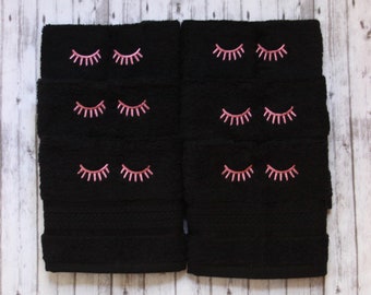 makeup washcloth, black makeup towel, embroidered bath wash cloth, monogrammed bath wash cloth, embroidred hand towel