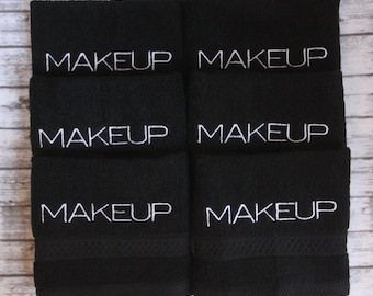 makeup washcloth, black makeup, embroidered bath wash cloth