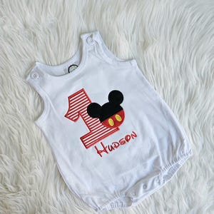 Mickey Birthday Bubble Romper, Mickey Mouse Romper, Disney Baby Birthday Outfit, Mickey Monogrammed Outfit