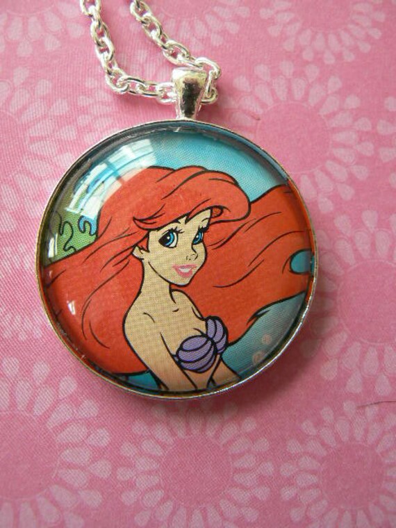 Items similar to The Little Mermaid Ariel Round Necklace with Glass ...