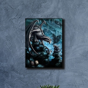 Blue Diamond Stone Dragon - Rock Dragon - Anne Stokes - 3D Lenticular Art - Framed Art Print - 300 x 400mm - Official licensed Art Work