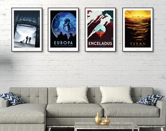 NASA Space Prints, Solar System Moons, Set, Europa Print, Space Art, Travel Poster, Space Prints, Science Gifts, Framed Print, Print, Canvas