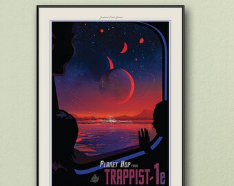 NASA Poster, Trappist-1e (Small Print), Space Art, Travel Poster, Space Prints, Science Gifts, Solar System, Framed Print / Print / Canvas.