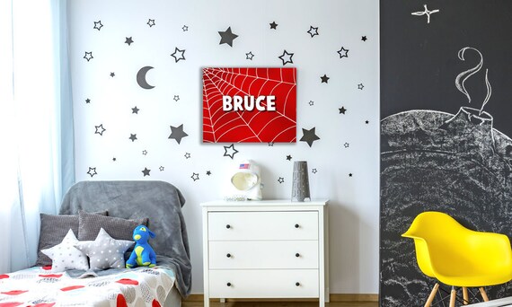 30x24inches Spiderman Theme Personalised Canvas Girls Name Gift Boys Name Gift Childrens Bedroom Decor Spider Man Spider Web