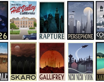 Fictional Travel Prints print only, Fantasy Travel, Art Prints, Travel Prints, Retro Prints, Movie Prints, Travel poster, Video Game Prints