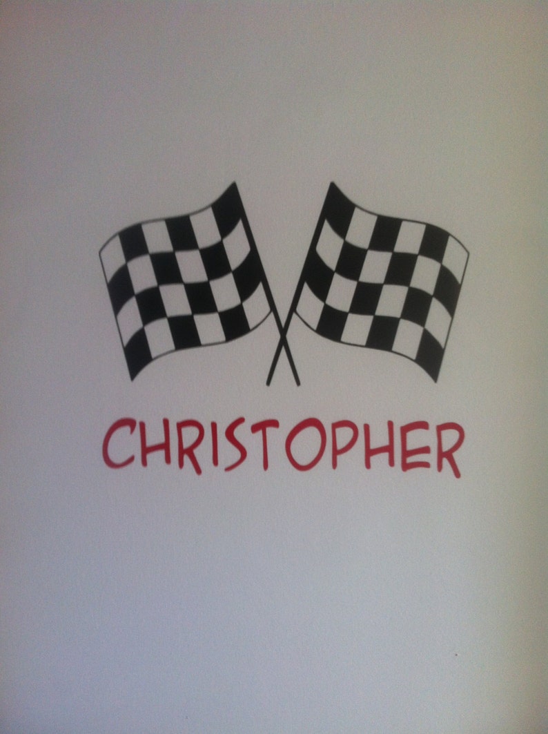 Custom Checkered Flags with Name choice of colors Vinyl Etsy