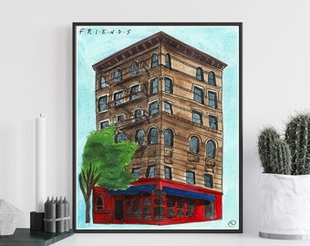 FRIENDS Apartment Building Watercolor Print 1990s Sitcom Christmas Gift Holidays 2020 Handmade