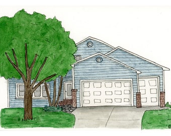 Light Blue Ranch Watercolor | House painting, American architecture, Watercolor, NYC