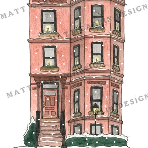 Brownstone Holiday Cards 10 PACK NYC, Christmas Cards, Brooklyn, Holiday Cards, Non denominational, New York City, Watercolor cards image 2