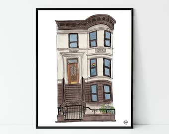 Rainbow Brownstone Pride Print | Brooklyn art, brownstone, NYC, Rainbow art, LGBTQ, Watercolor art, Watercolor gift