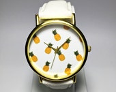 Tropical Fruit Pineapple Watch, Vintage Style Leather Watch, Women Watches, Boyfriend Watch, Ladies Watch, Personalized  Gift Spring Summer