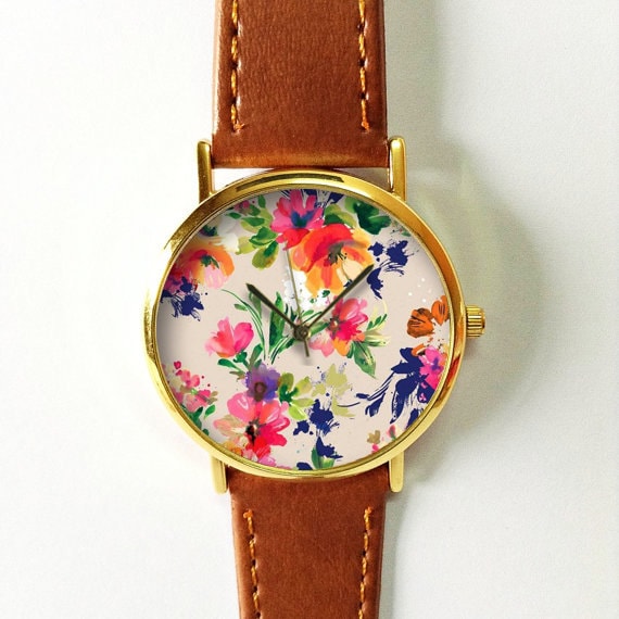 Gift Women Floral Watch Vintage Style Leather Watch Women