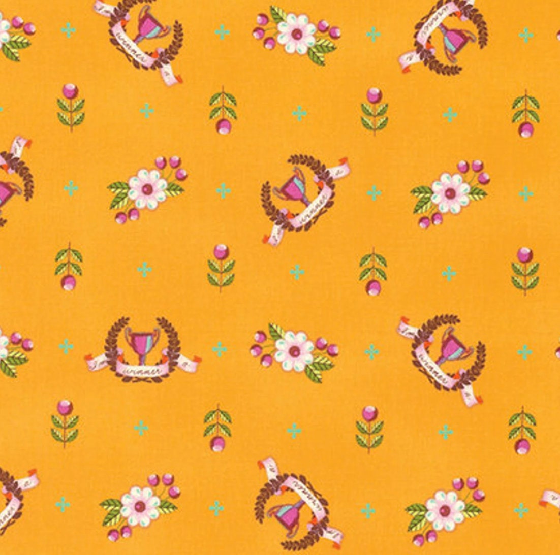 Tula Pink  Winners Circle, Slow & Steady, Trophy, Tula Pink Fabric, Orange Crush, Orange, Trophies, Tula, Cotton Quilt Fabric, BHY