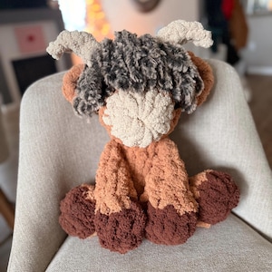 Handmade Chunky Knit Highland Cow Snuggler Stuffed Animal