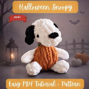 Halloween Snoopy Stickmönster | Halloween Fingerstickningshandledning / PDF Digital Nedladdning (Lätt/Medel)