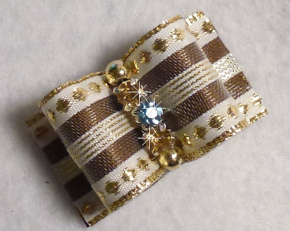 Puppy Bows ~ Gold Fancy show dog bow for Shih Tzu 7/8"