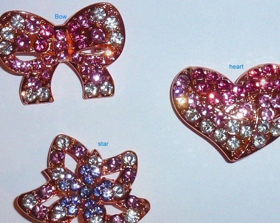 Puppy Bows ~ PINK heart, PURPLE star, pink bow rhinestones dog bow pet hair clip topknot barrette (rh1)