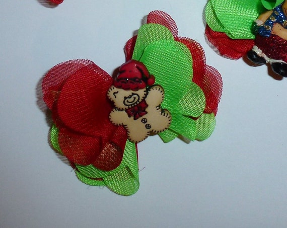 Puppy Dog Bows ~ Christmas red green ruffle edge pet hair bow barrettes or bands (fb153)
