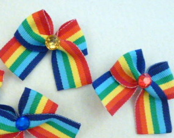 Puppy Bows ~ 6 rainbow jewels pet hair bow latex band ~Usa seller (fb89)
