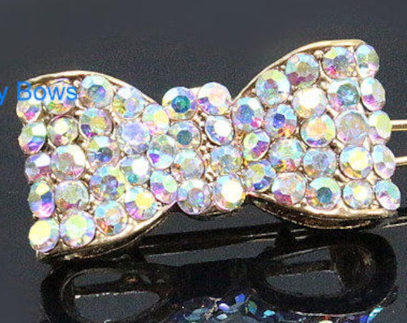 Puppy Bows ~TINY AB crystal bowknot rhinestone dog pet hair clip barrette ~USA seller