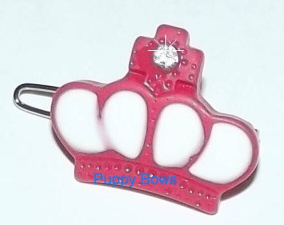 Puppy Bows ~ Dog bow TINY CROWN pink black purple pet hair barrette clip ~USA seller